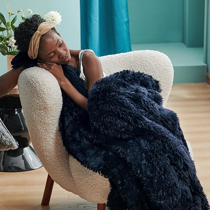 Bedsure GentleSoft Fluffy Navy Blue Blankets Queen Size - Image 2