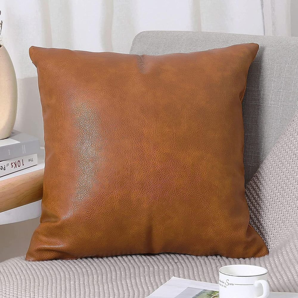 Yaertun Set of 2 Faux Leather Decorative Throw Pillow Covers Modern Solid Out...