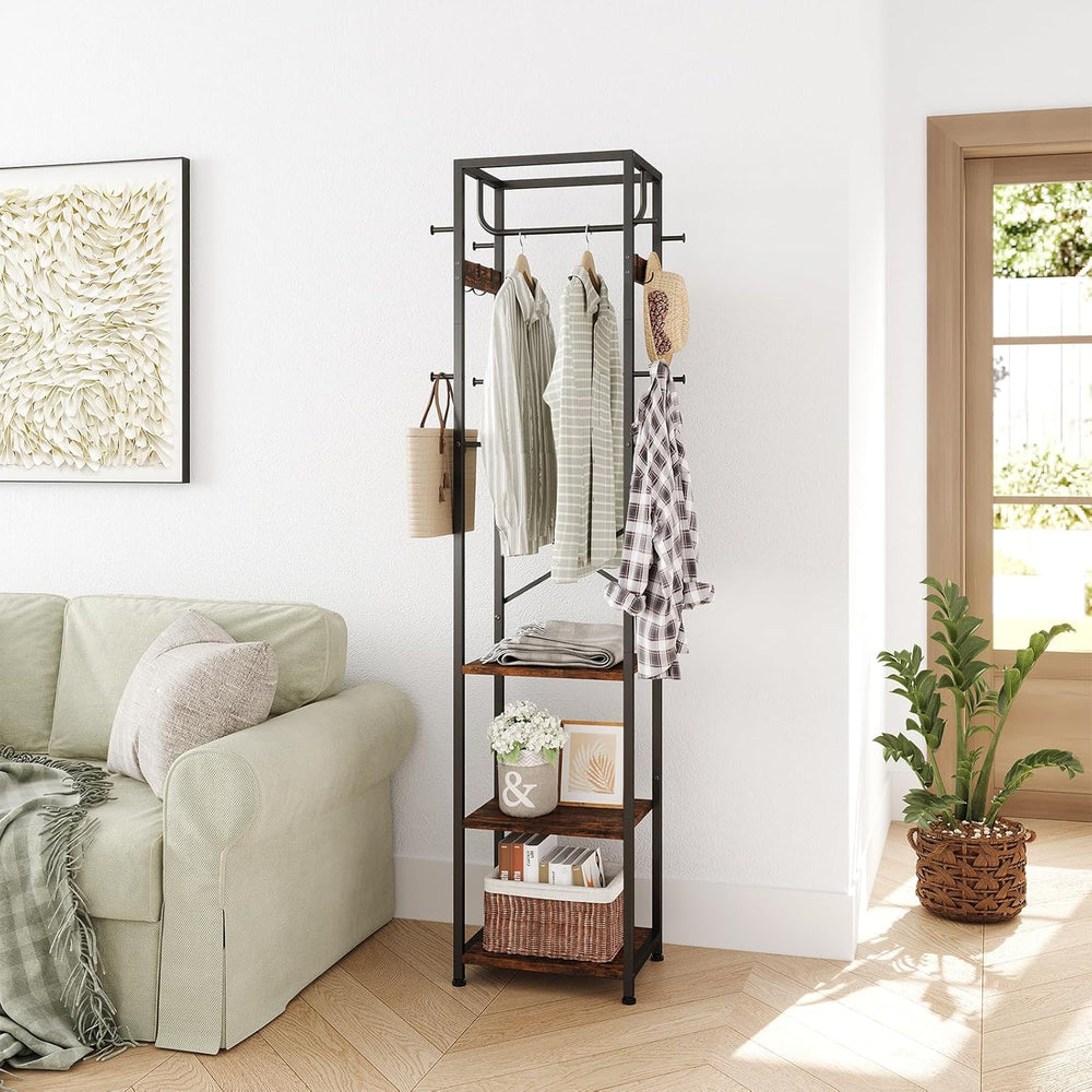 ELYKEN Coat Rack Freestanding, Hall Tree with 3 Storage Shelves and 12 Hooks,...