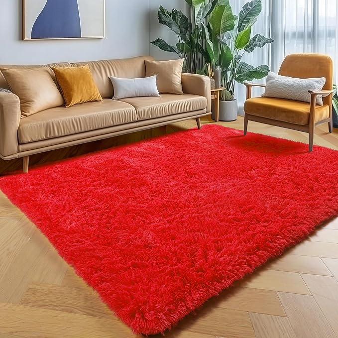 ONASAR Red Area Rugs for Bedroom Living Room, Fluffy 4x6 Indoor Bedside Floor - Image 5