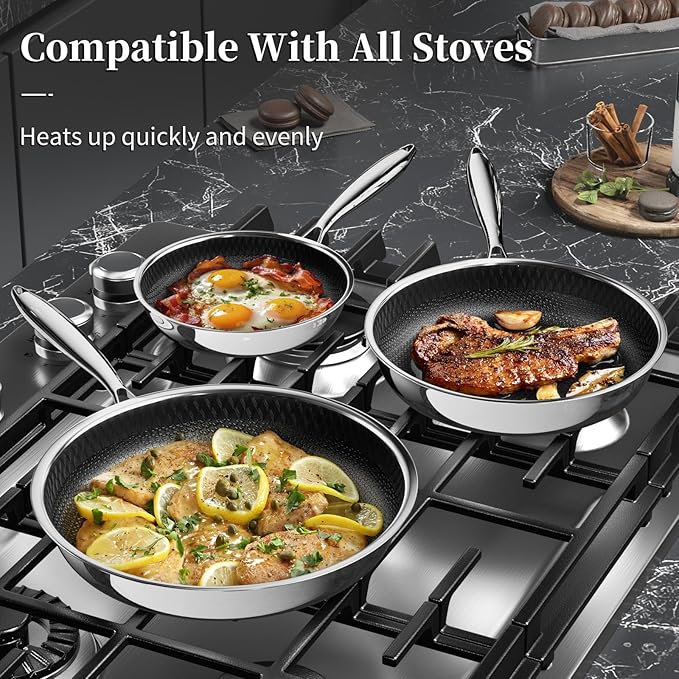 Innerwell Nonstick Titanium Ceramics Stainless Steel Frying Pan Set, 6 Pieces