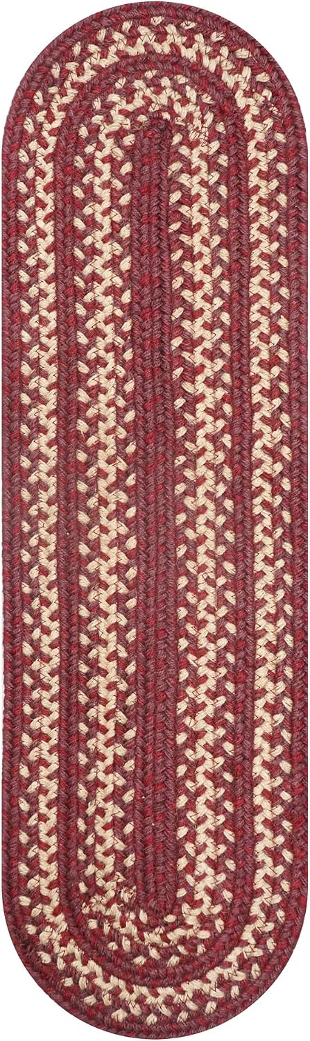 Homespice Autumn Maple Jute Braided Stair Treads, Oval 8x28 Set of 13 | Burgundy Non Slip Rugs for Staircase and Protects Hardwood Stairs, Tightly Stitched, Rich Colors, Durable and Easy to Clean