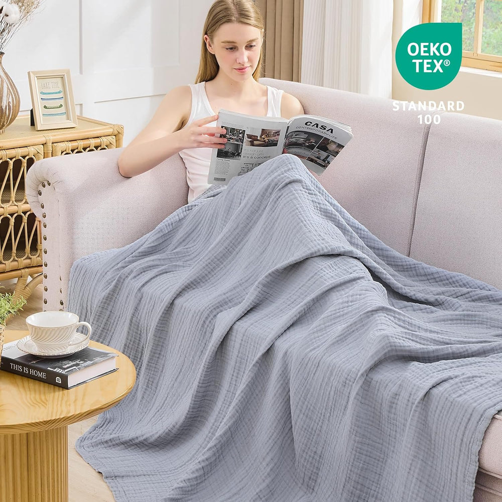 EMME Muslin Blankets Adults Large Throw Blanket Couch Dusty Blue 50" x 7...