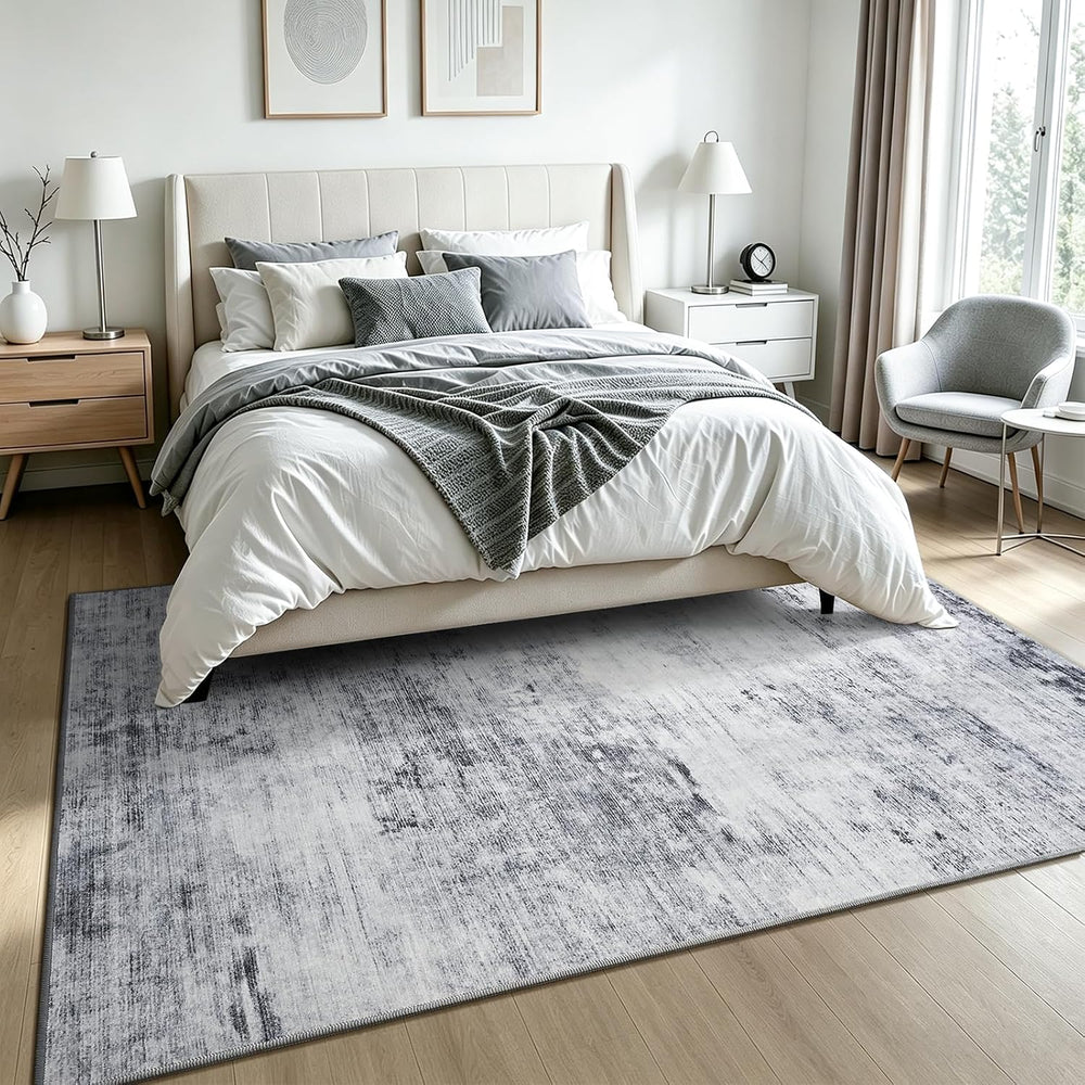 Toneed Washable 6x9 Grey Area Rug with Non-Slip Backing for Living Room