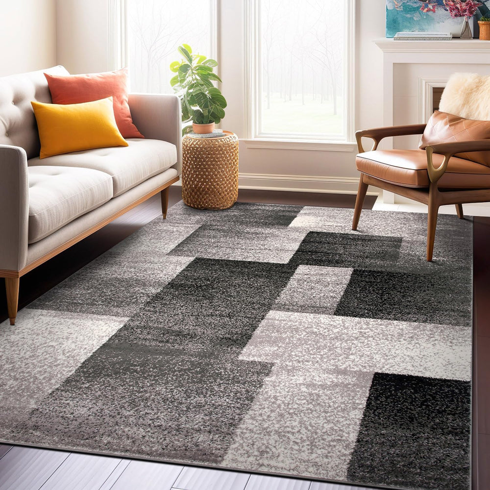 Rugshop Distressed Boxes Modern Non-Shedding Cozy Area Rug Gray 5' x 7'