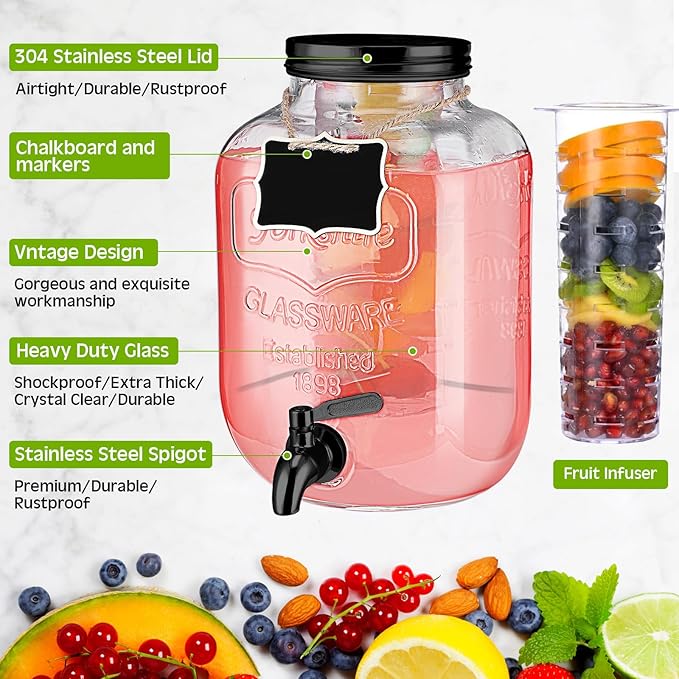 Lallisa 2 Pcs 2 Gallon Glass Drink Dispenser
