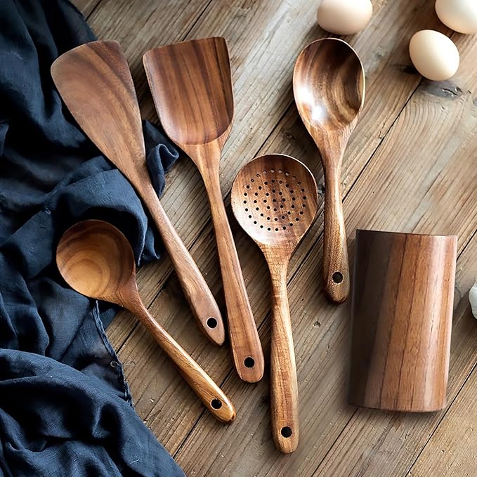 6 PCS Wooden Cooking Utensils Set, Wooden Spoons - Image 3