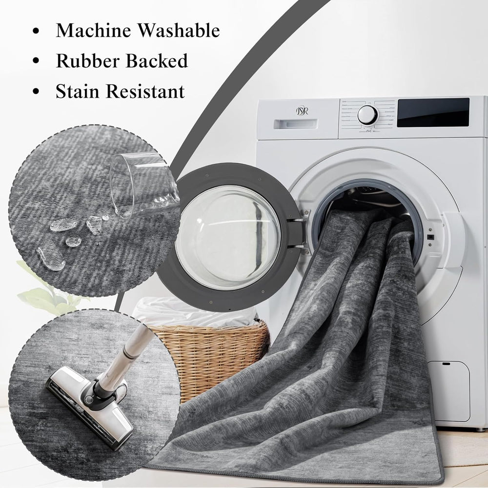 6x9 Washable Area Rug, Gray Solid Area Rugs for Living Room & Bedroom