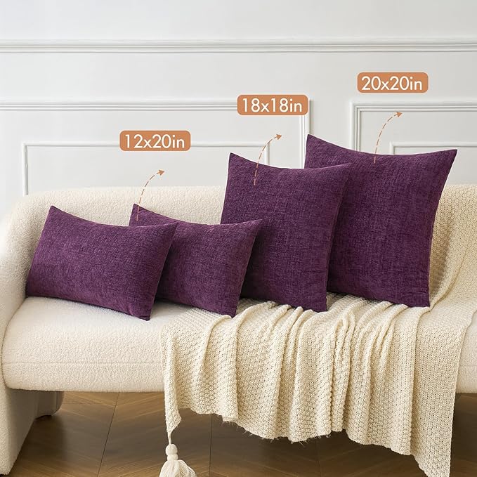 MIULEE Pack of 2 Couch Throw Pillow Covers 18x18 Inch Soft Plum Purple Chenille - Image 4