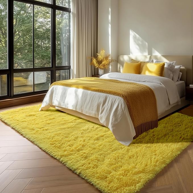 ONASAR Yellow Rugs for Living Room Bedroom, 5x8 Fluffy Bedside Area Rug - Image 5