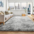 ONASAR Area Rugs for Bedroom Living Room, 4x6 Tie-Dyed Light Grey Fluffy Shaggy by ONASAR