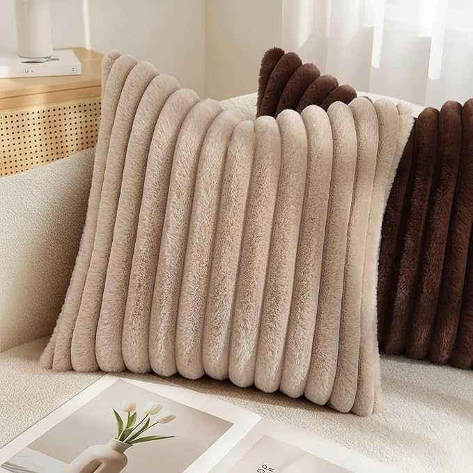 decorUhome Cozy Faux Fur Throw Pillow Covers 20x20 Set of 2 Decorative Soft - Image 4