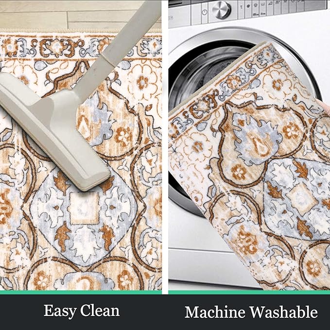 HEBE Washable Area Rug 2'x3' Non Slip Soft Distressed Medallion Bedroom & - Image 5
