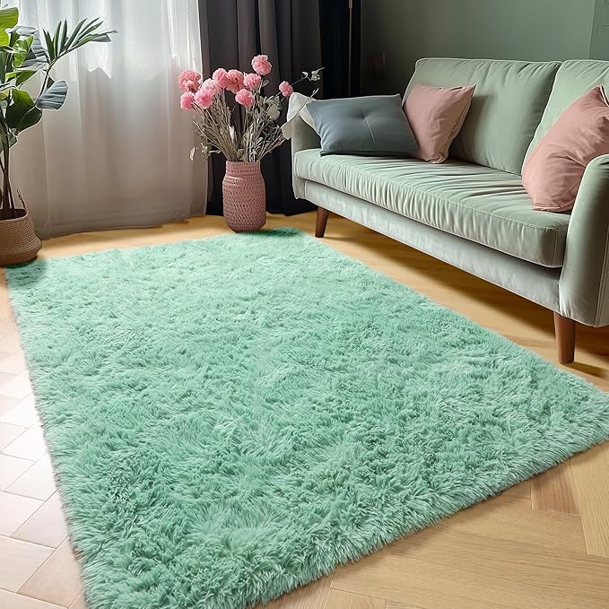 ONASAR Sage Green 3x5 Rugs for Bedroom, Fluffy Bedside Area Rug, Soft Plush - Image 4