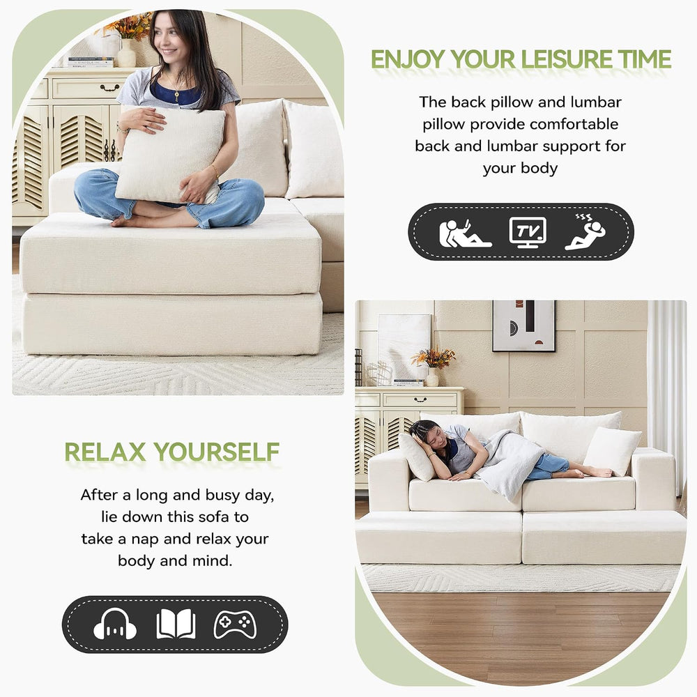 79" Boneless Cloud Loveseat Sofa Couch, Modular Foldable Floor Sofa with...