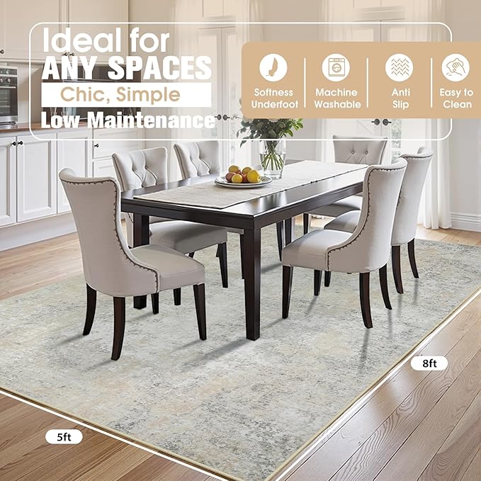 5x8 Area Rugs for Living Room Rug Washable: Abstract Rug for Dining Room - Image 2