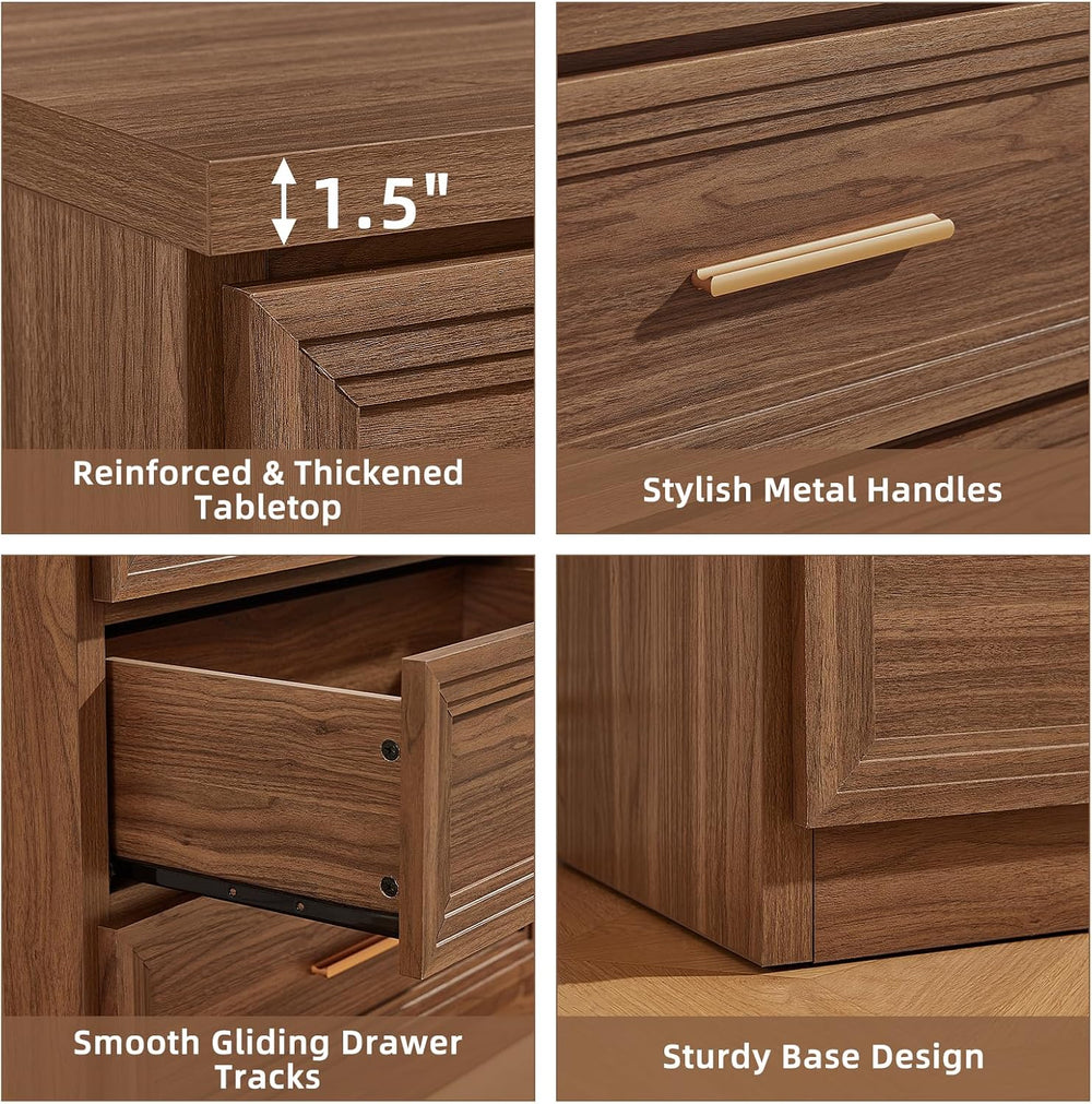 RWYHG 55.1" Wide Farmhouse 6 Drawers Dresser for Bedroom, Light Walnut