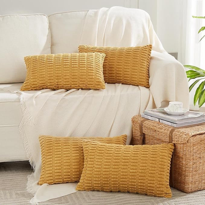 Fancy Homi 4 Packs Mustard Yellow Decorative Throw Pillow Covers 16x24 Inch by Fancy+Homi