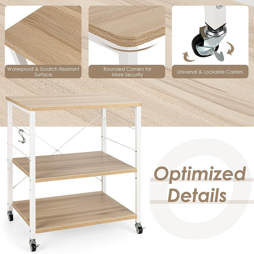 Giantex Kitchen Bakers Rack 3-Tier Microwave Cart on Wheels, Industrial Utili...