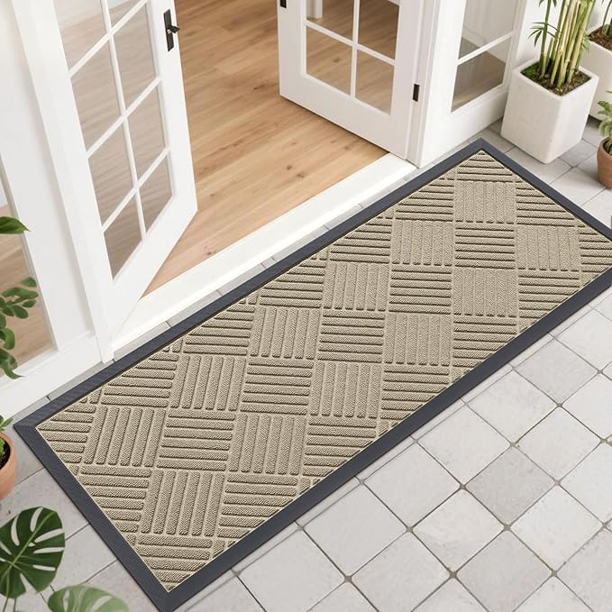 OLANLY Front Door Mat Outside Entrance 47x17, Heavy Duty Sturdy Natural Rubber by OLANLY