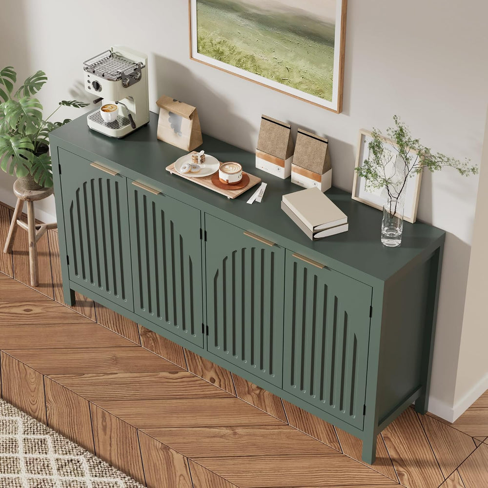 Fluted Sideboard Buffet Cabinet with Storage, 58" Mid Century Modern Acc...