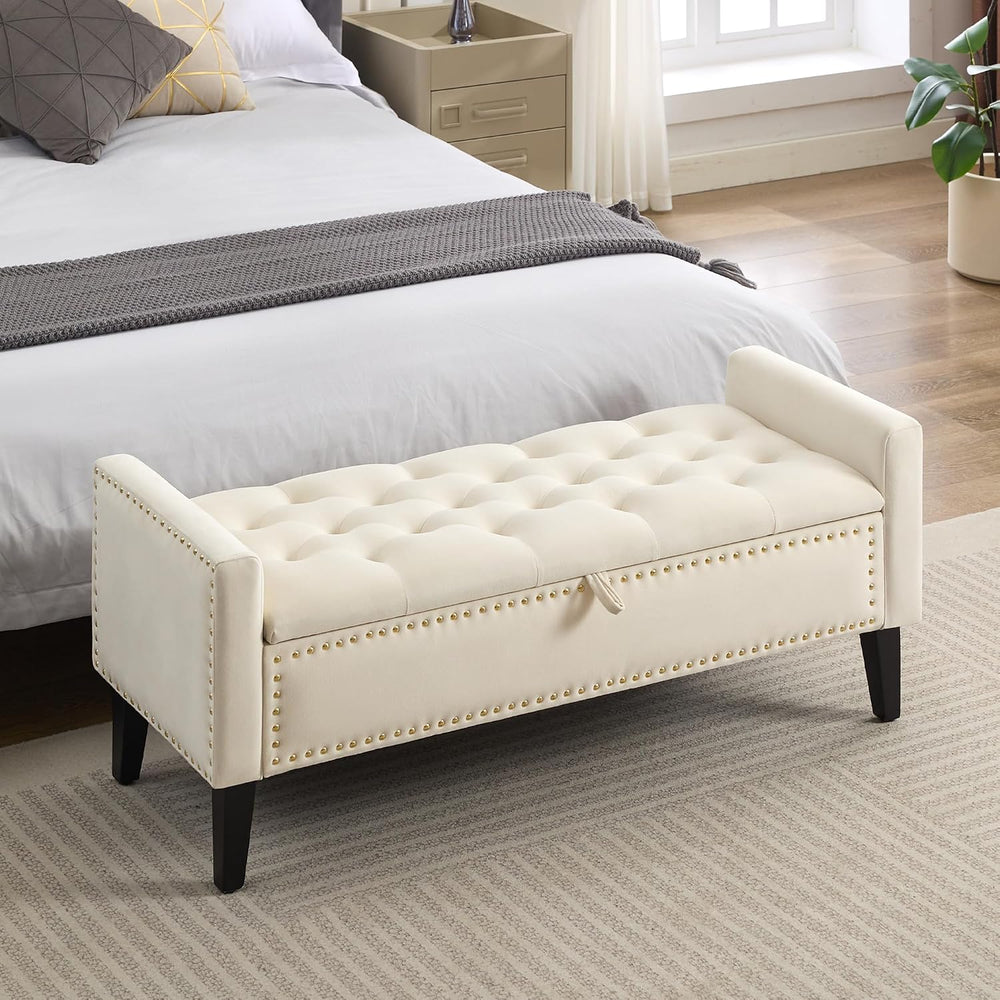 WUTUTUEE 47" Velvet Storage Bench, Upholstered Bed Bench with Storage, E...