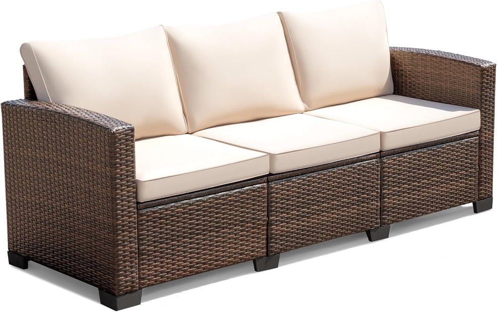 Devoko Patio Sofa,Wicker Outdoor Couch 3 Seater with Anti-Slip Cushions &...