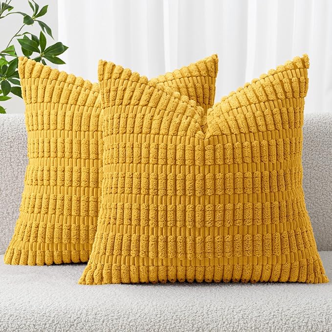 MIULEE Pack of 2 Corduroy Decorative Euro Sham Throw Pillow Covers 22x22 Inch by MIULEE