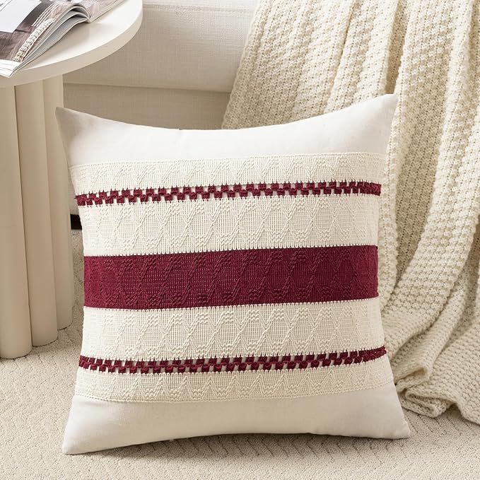 Fancy Homi Set of 1 Burgundy Boho Decorative Throw Pillow Covers 20x20 Inch by Fancy+Homi