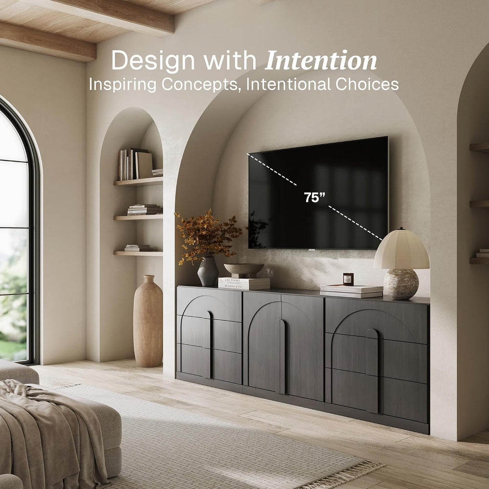 BELLEZE Bijou 3-Piece Modular Sideboard Buffet Cabinet - Ebony