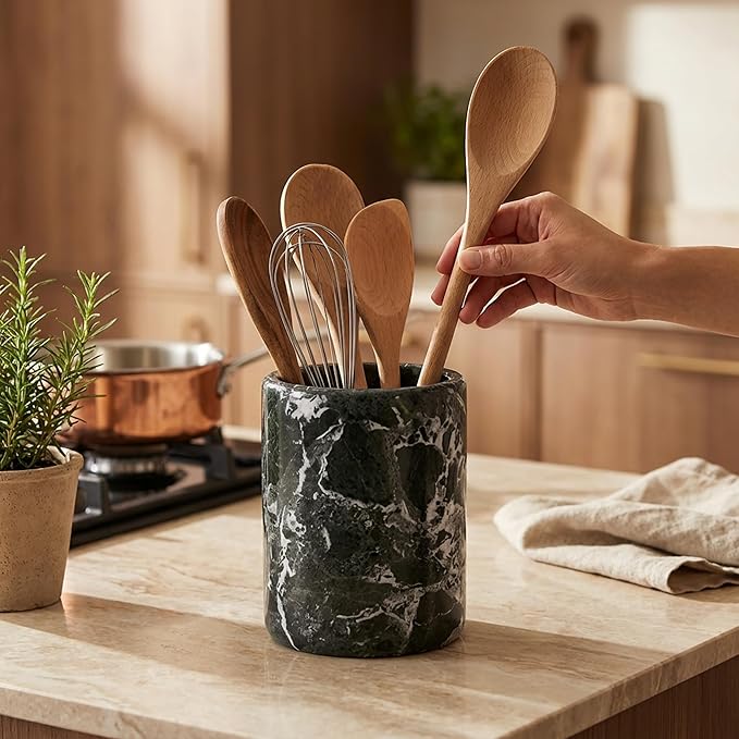Radicaln Marble Utensil Holder 6.5" Inches Black Handmade Spatula Set - Image 3