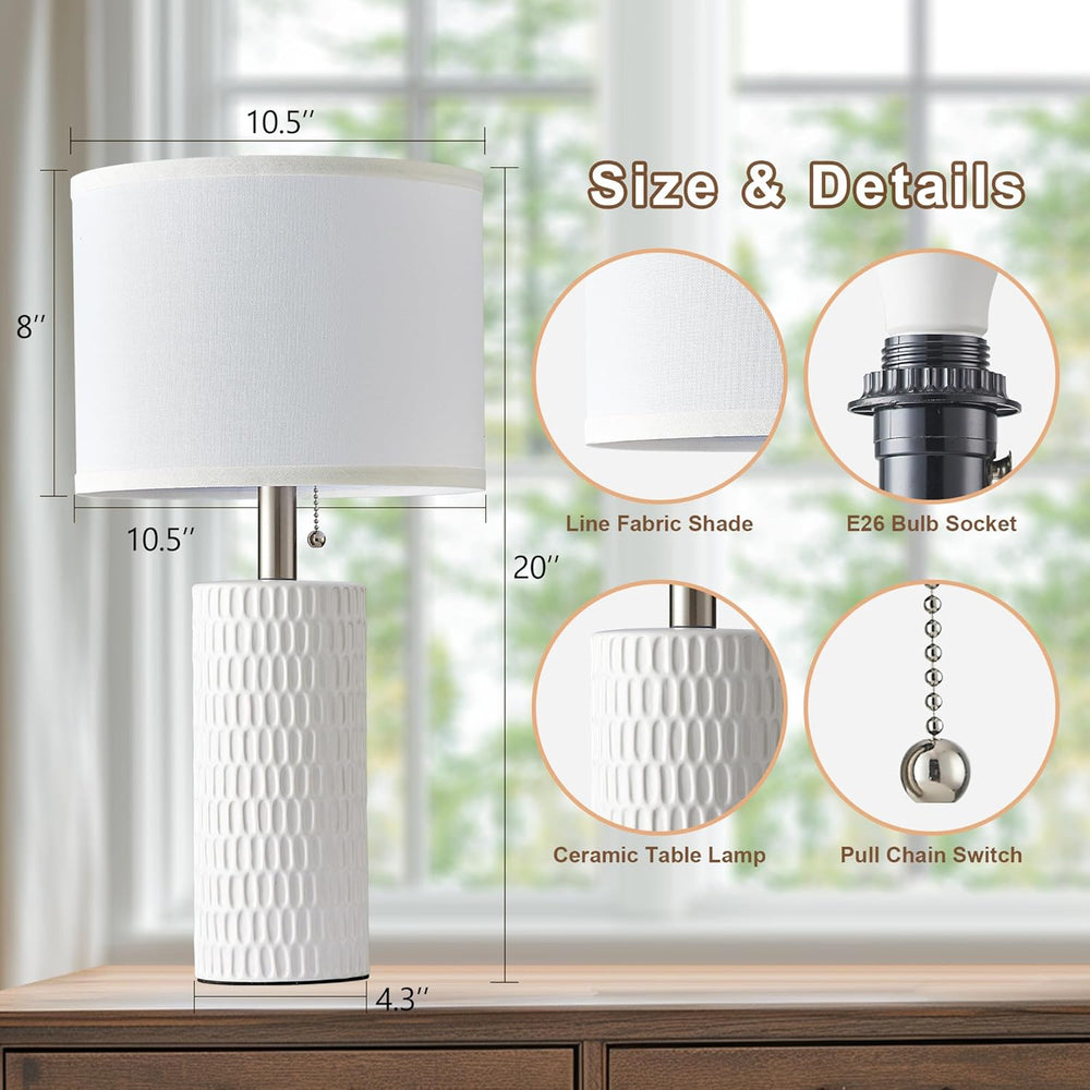 Reaketon 20" Modern Ceramic Table Lamps Set of 2, Lamps for Bedroom, White