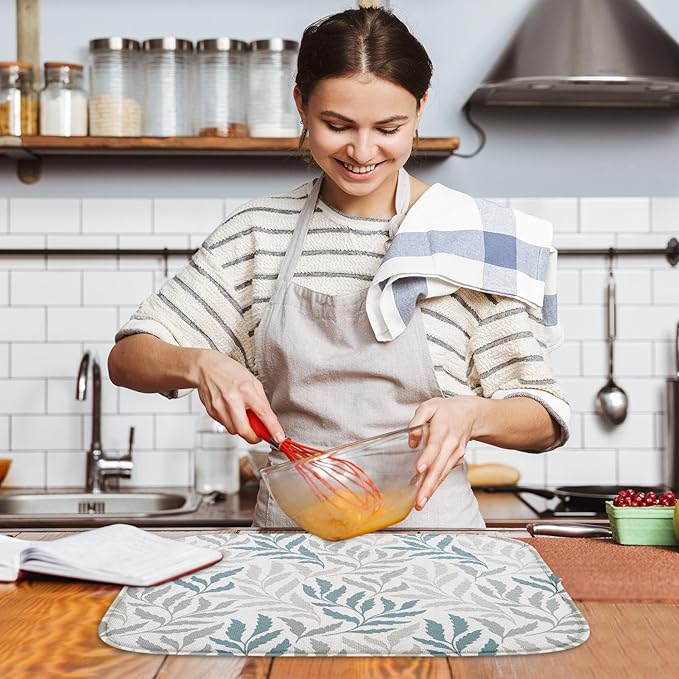 Sanwarm Absorbent Dish Drying Mat, Simple Silhouettes Leaves Microfiber Pad - Image 6
