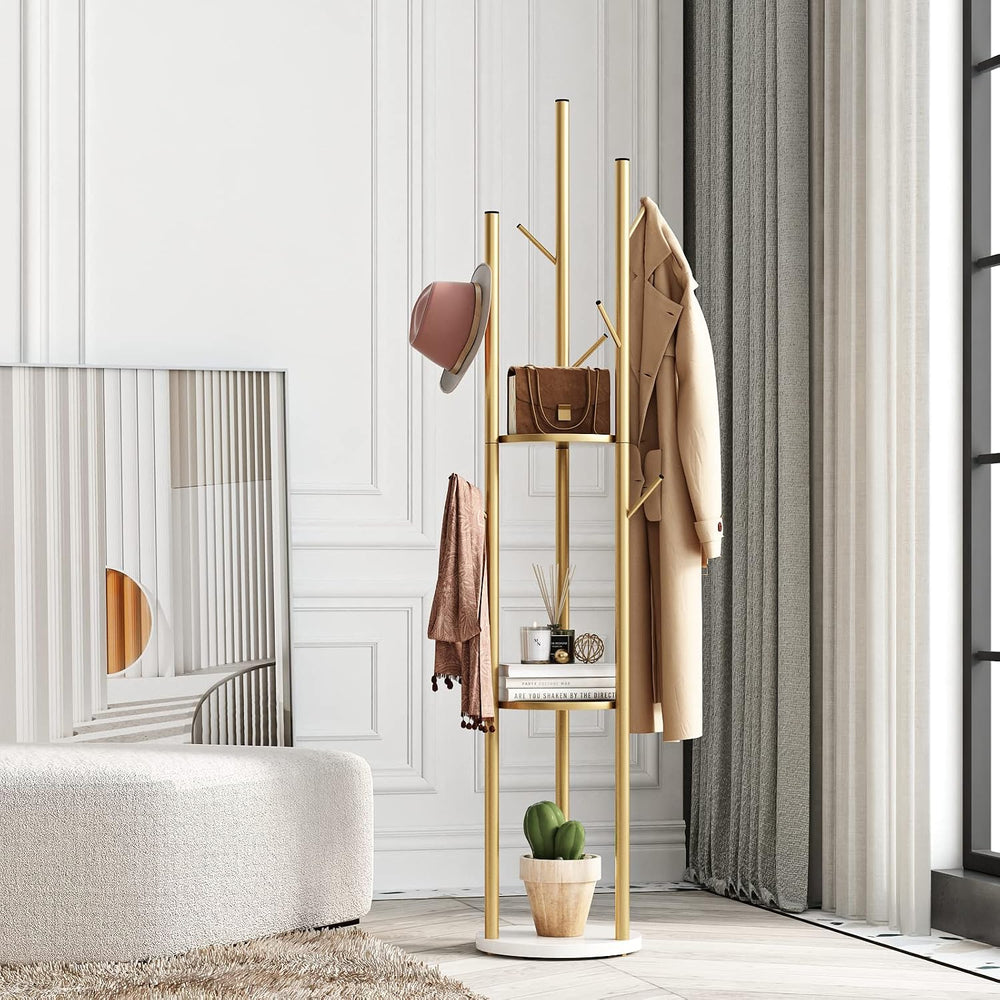 DOORXIFO Metal Gold Coat Racks Freestanding, Coat Hanger Stand, Hall Tree Rac...