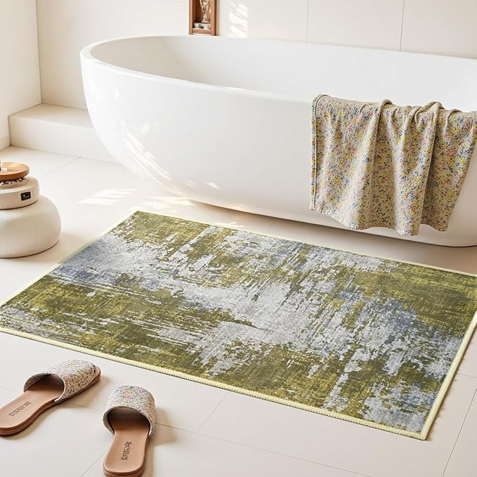 Entrance Rugs Indoor 2x3 Green Entry Rug Washable Abstract Small Area Rug - Image 4