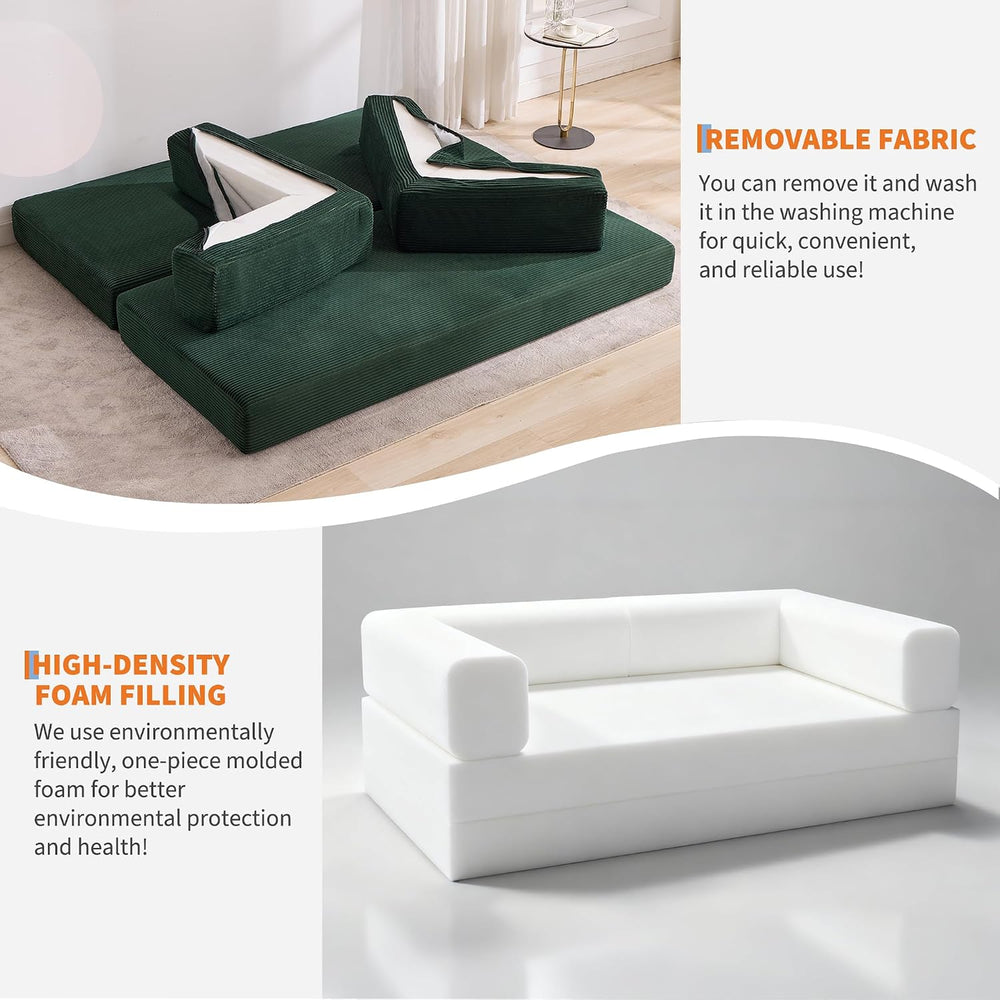 Garvee 5-in-1 Convertible Sofa Bed, 78.8" Modular Corduroy Sleeper with ...