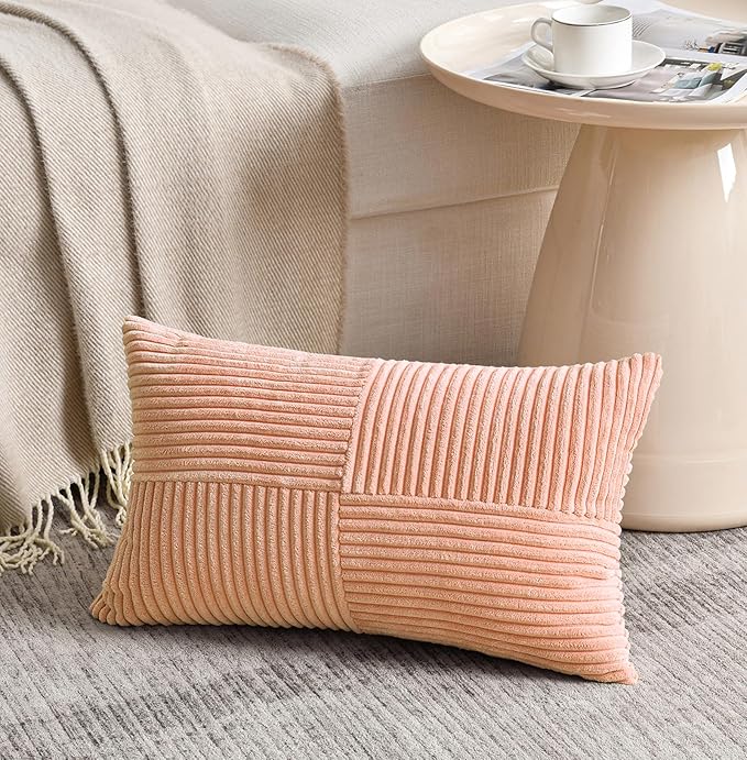 Fancy Homi 2 Packs Peach Long Lumbar Decorative Throw Pillow Covers 16x24 Inch - Image 2