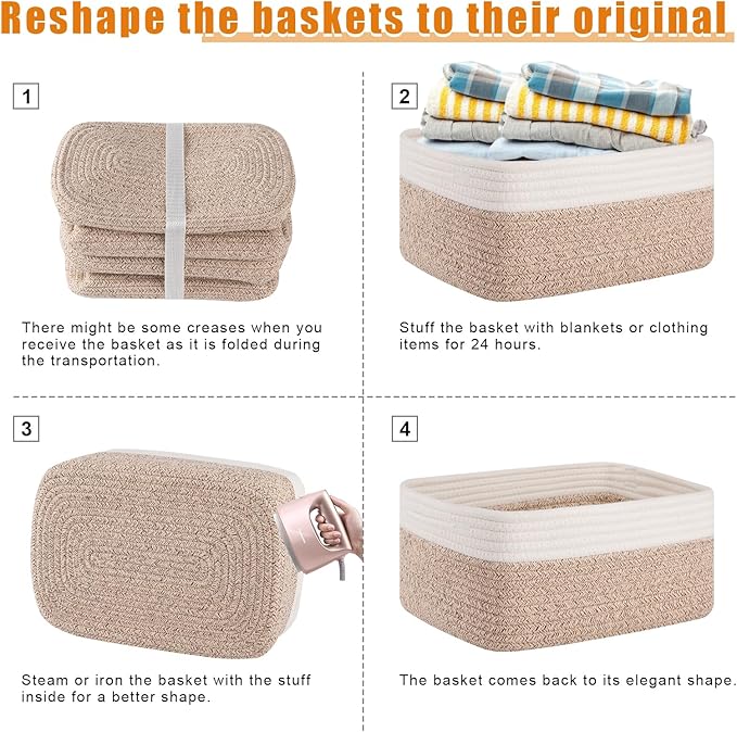 OIAHOMY 4 Pack Storage Baskets for Organizing, Small Bins for Shelves, Cute