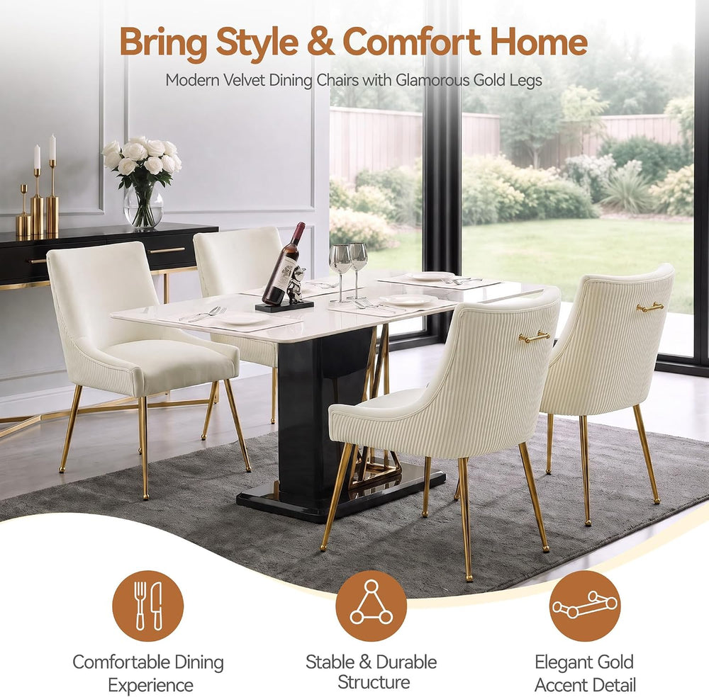 WUTUTUEE Velvet Dining Chairs Set of 2 Gold Legs,Upholstered Velvet Accent Ch...