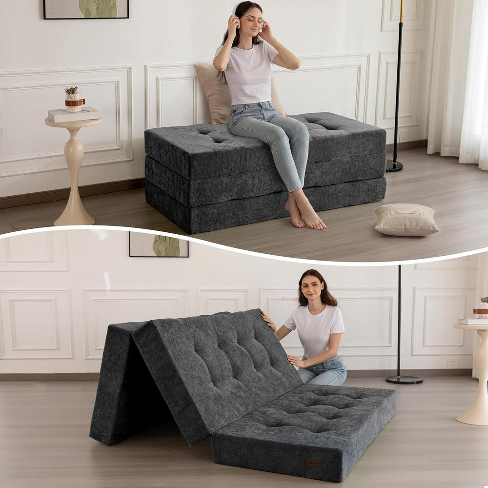 MAXYOYO 6" Folding Sofa Bed for Floor, Tufted Tri-Fold Floor Mattress wi...