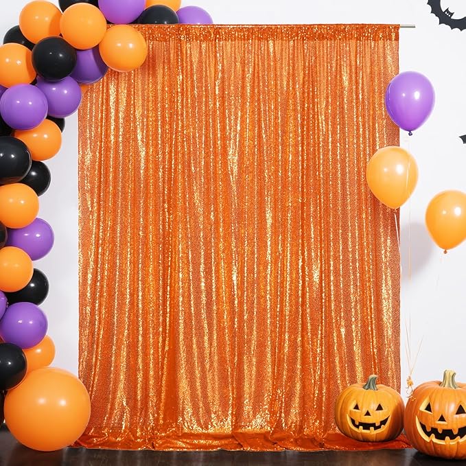 Eternal Beauty Orange Sequin Backdrop, 6x8 Ft Halloween Glitter Background Cu...