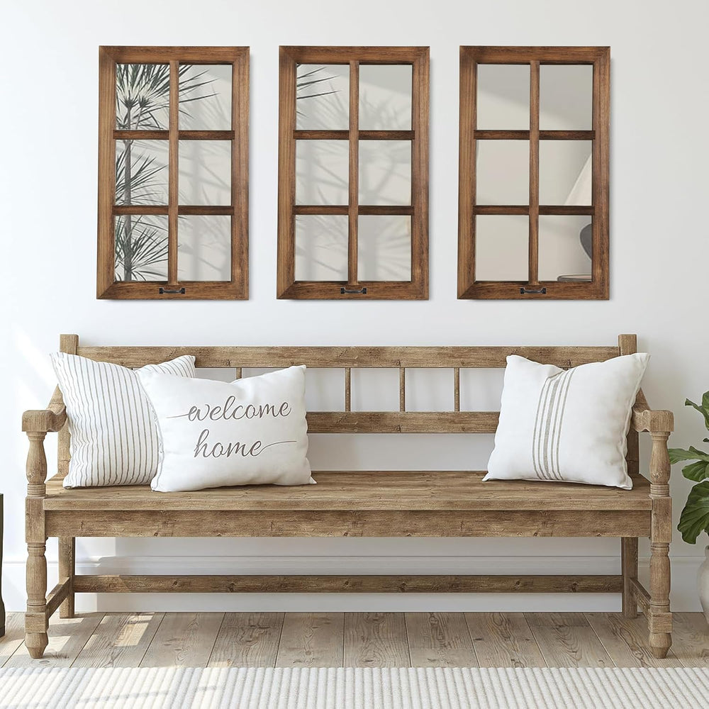 LOSOUR 24x40 Mirrors for Wall Decor, Farmhouse Distressed Wood Windowpane Mir...