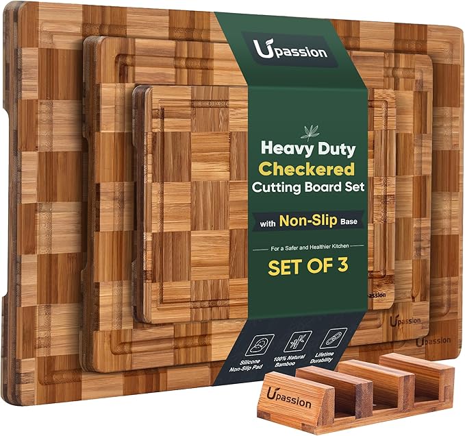Heavy Duty Bamboo Cutting Board Set 3 Pack Non Toxic Juice Groove Charcuterie by Upassion