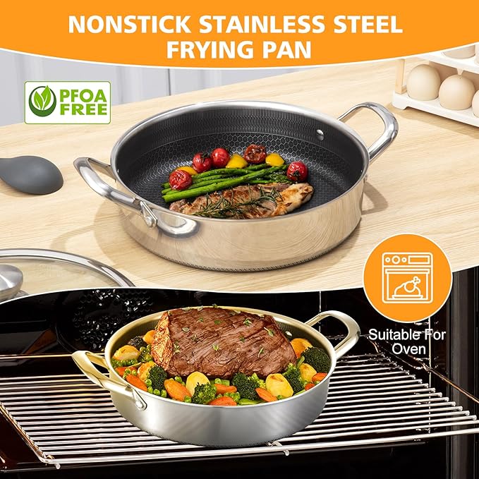 Toutrop Stainless Steel 7QT Saute Pan 14 Inch Deep Frying Pan - Image 5