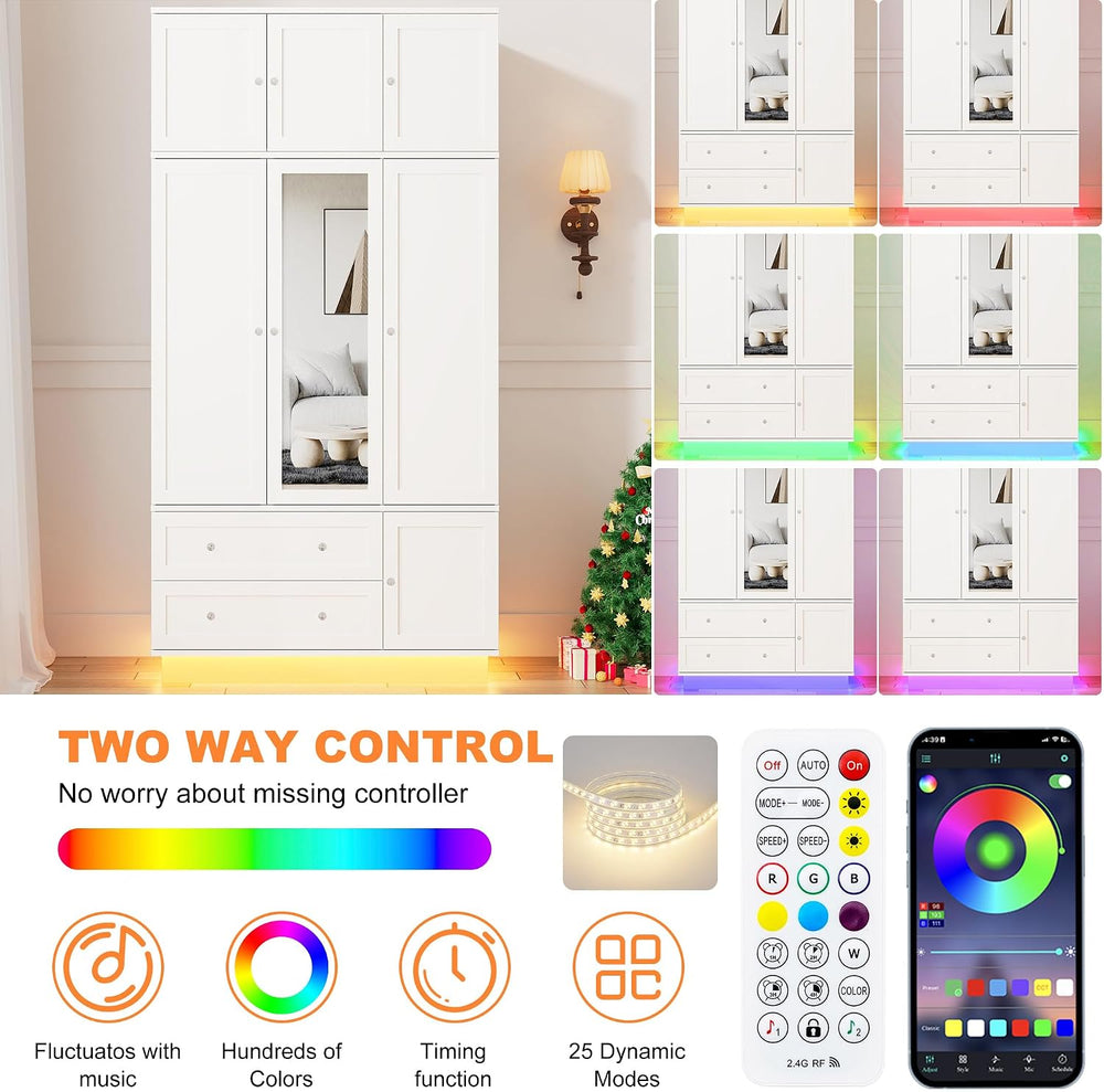 92.2" Tall Armoire Wardrobe Closet with Mirror & Motion Sensor Light...