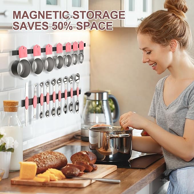 16-Piece Stainless Steel Measuring Cups and Spoons Set, Strong Magnetic Nesting