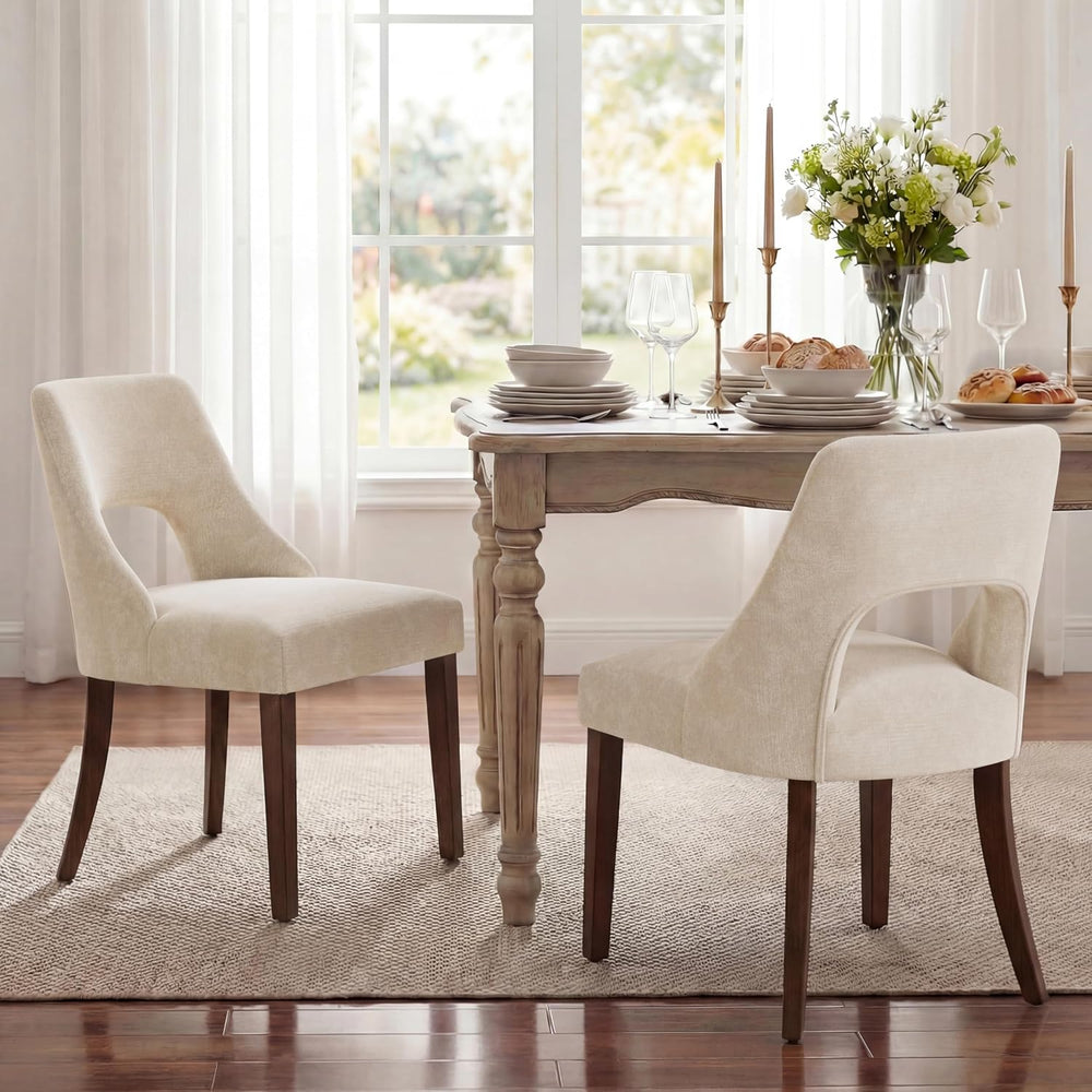 UVV Wooden Dining Chairs Set of 2, Mid Century Modern Fabric Upholstered Dini...
