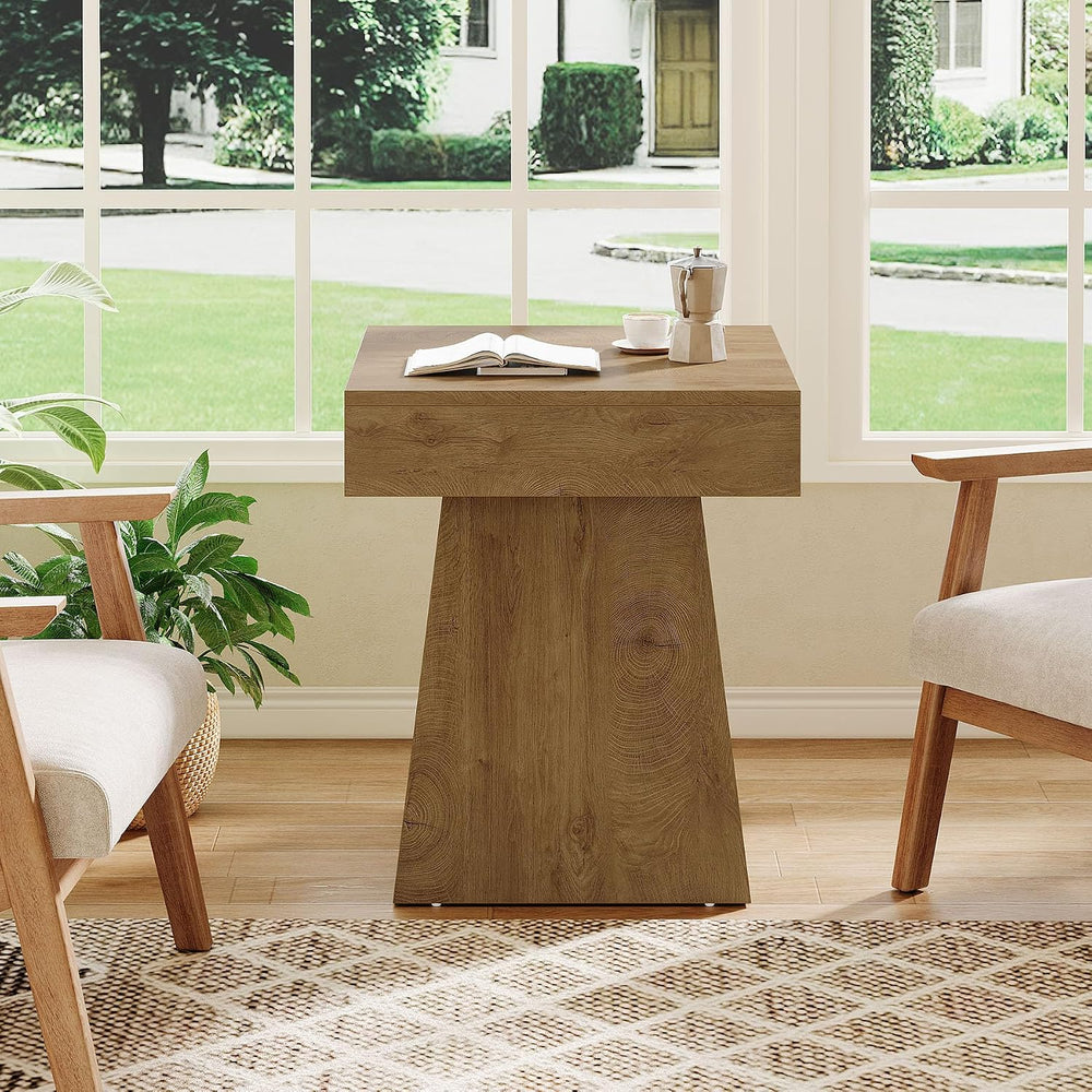 Tribesigns Small End Table, Rustic Square Side Table with Wide Base, Farmhous...