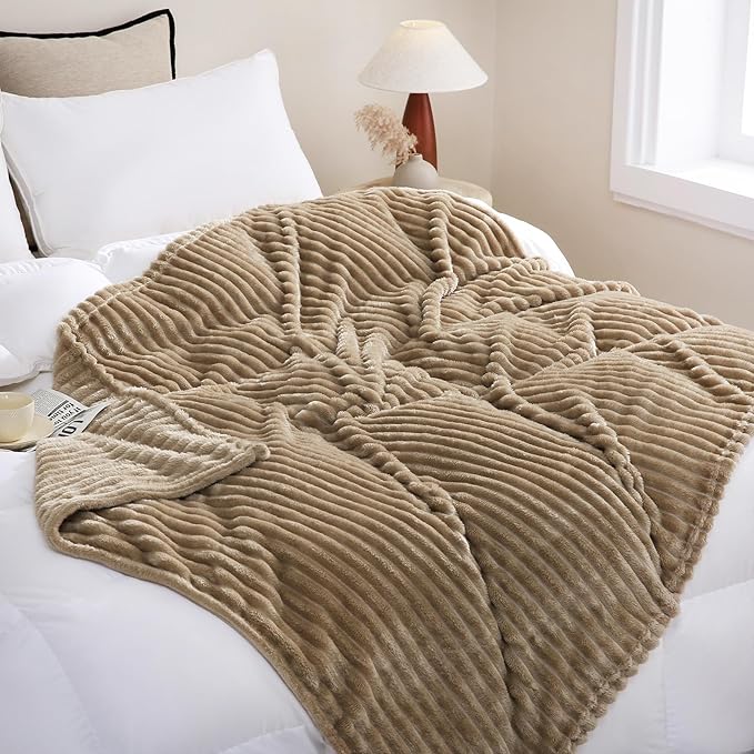 Tan Fleece Throw Blanket 90”×90” by linecooo