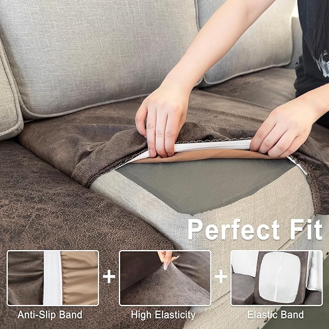 Leather Look Couch Cushion Covers Sofa Seat Slipcovers Sets Couches Furniture - Image 4